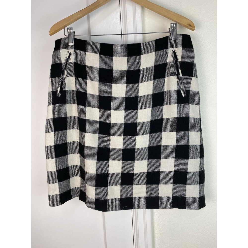 Talbots Women's 10 Black White Buffalo Plaid Wool Blend Pencil Skirt